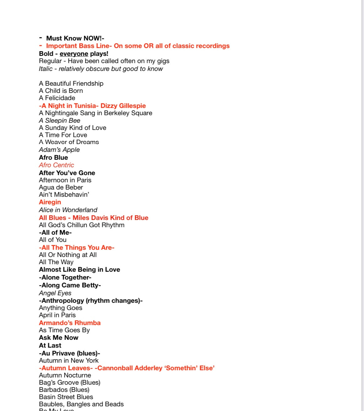 Jazz Standards List PDF - 700 tunes to know + guide